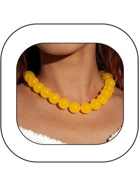 Women's Yellow Acrylic Beaded Choker Necklace Chunky Round Bead Statement